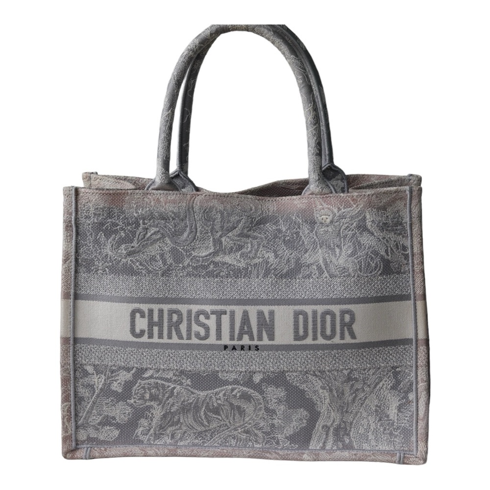 Christian Dior Medium Embroidered Toile De Jouy Light Grey Canvas‎ Tote